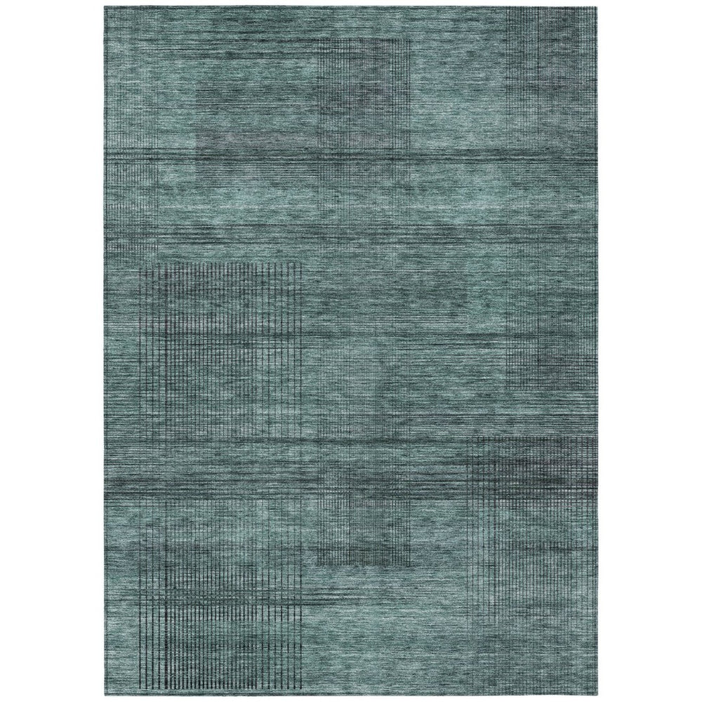HomeRoots 9' Coastal Striped Area Rug in Teal, Aqua, and Gray – Durable, Washable, Indoor/Outdoor Style 9' X 12' 588128