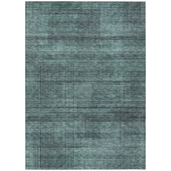 HomeRoots 5' Striped Teal Blue Aqua and Gray Washable Area Rug for Indoor and Outdoor Living Spaces Decor 10' X 14' 588129