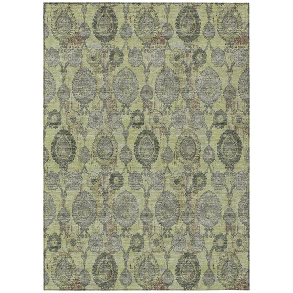 HomeRoots 5' Elegant Artichoke Green & Gray Damask Rug – Durable, Washable Indoor/Outdoor Design for All Spaces 5' X 8' 588131