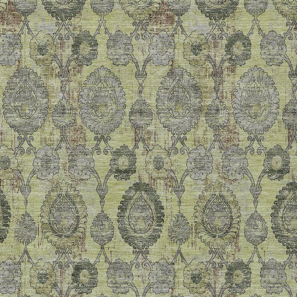 Homeroots 3' Stylish Artichoke Green And Gray Damask Rug - Washable, Durable, Perfect For Indoor And Outdoor Spaces 5' X 8' Polyester 588131