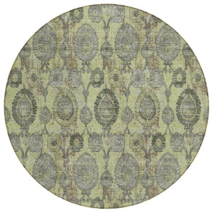 HomeRoots 5' Elegant Artichoke Green & Gray Damask Rug – Durable, Washable Indoor/Outdoor Design for All Spaces 8' Round 588132