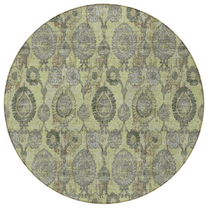 Homeroots 3' Stylish Artichoke Green And Gray Damask Rug - Washable, Durable, Perfect For Indoor And Outdoor Spaces 8' Round Polyester 588132