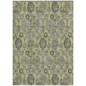 Homeroots 3' Stylish Artichoke Green And Gray Damask Rug - Washable, Durable, Perfect For Indoor And Outdoor Spaces 8' X 10' Polyester 588133