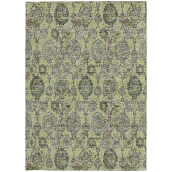 Homeroots 3' Stylish Artichoke Green And Gray Damask Rug - Washable, Durable, Perfect For Indoor And Outdoor Spaces 8' X 10' Polyester 588133