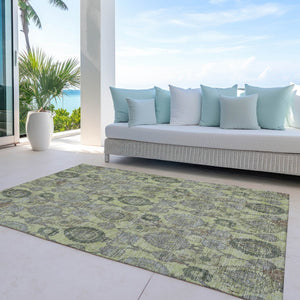 Homeroots 3' Stylish Artichoke Green And Gray Damask Rug - Washable, Durable, Perfect For Indoor And Outdoor Spaces 8' X 10' Polyester 588133