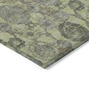 Homeroots 3' Stylish Artichoke Green And Gray Damask Rug - Washable, Durable, Perfect For Indoor And Outdoor Spaces 8' X 10' Polyester 588133