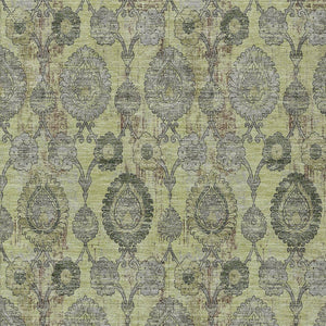 Homeroots 3' Stylish Artichoke Green And Gray Damask Rug - Washable, Durable, Perfect For Indoor And Outdoor Spaces 8' X 10' Polyester 588133
