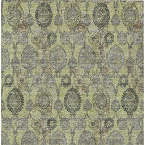 Homeroots 3' Stylish Artichoke Green And Gray Damask Rug - Washable, Durable, Perfect For Indoor And Outdoor Spaces 9' X 12' Polyester 588134