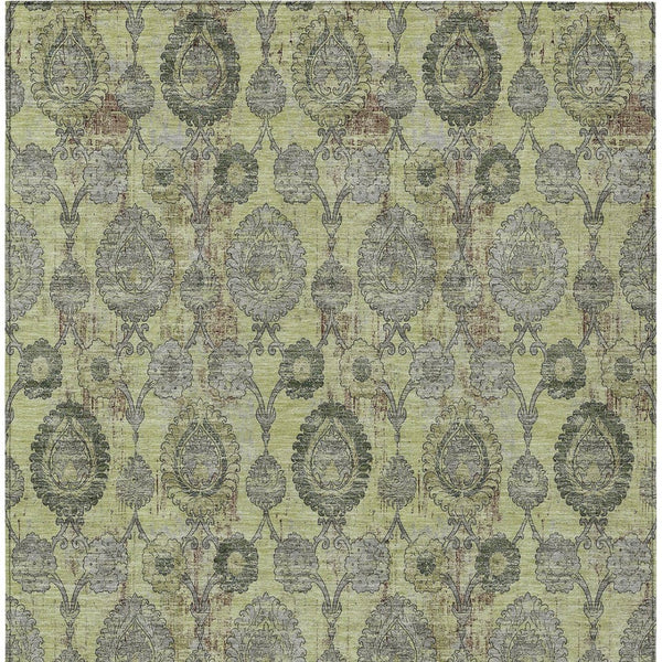 Homeroots 3' Stylish Artichoke Green And Gray Damask Rug - Washable, Durable, Perfect For Indoor And Outdoor Spaces 9' X 12' Polyester 588134