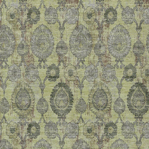 Homeroots 3' Stylish Artichoke Green And Gray Damask Rug - Washable, Durable, Perfect For Indoor And Outdoor Spaces 9' X 12' Polyester 588134
