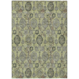 HomeRoots 5' Elegant Artichoke Green & Gray Damask Rug – Durable, Washable Indoor/Outdoor Design for All Spaces 10' X 14' 588135