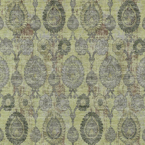 Homeroots 3' Stylish Artichoke Green And Gray Damask Rug - Washable, Durable, Perfect For Indoor And Outdoor Spaces 10' X 14' Polyester 588135