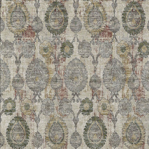 Homeroots 3' Stylish Artichoke Green And Gray Damask Rug - Washable, Durable, Perfect For Indoor And Outdoor Spaces 3' X 5' Polyester 588136