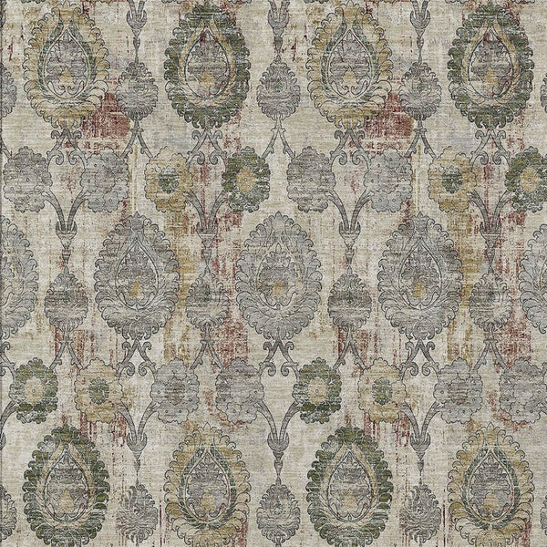 Homeroots 3' Stylish Artichoke Green And Gray Damask Rug - Washable, Durable, Perfect For Indoor And Outdoor Spaces 3' X 5' Polyester 588136