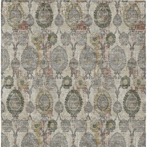 Homeroots 3' Stylish Artichoke Green And Gray Damask Rug - Washable, Durable, Perfect For Indoor And Outdoor Spaces 5' X 8' Polyester 588137