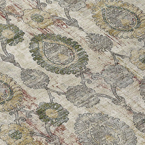 Homeroots 3' Stylish Artichoke Green And Gray Damask Rug - Washable, Durable, Perfect For Indoor And Outdoor Spaces 5' X 8' Polyester 588137