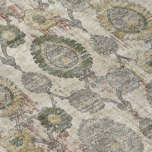 Homeroots 3' Stylish Artichoke Green And Gray Damask Rug - Washable, Durable, Perfect For Indoor And Outdoor Spaces 8' Round Polyester 588138