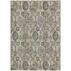 Homeroots 3' Stylish Artichoke Green And Gray Damask Rug - Washable, Durable, Perfect For Indoor And Outdoor Spaces 8' X 10' Polyester 588139