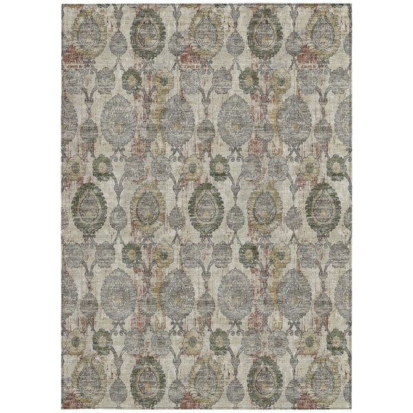 Homeroots 3' Stylish Artichoke Green And Gray Damask Rug - Washable, Durable, Perfect For Indoor And Outdoor Spaces 8' X 10' Polyester 588139