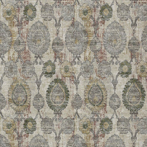 Homeroots 3' Stylish Artichoke Green And Gray Damask Rug - Washable, Durable, Perfect For Indoor And Outdoor Spaces 9' X 12' Polyester 588140