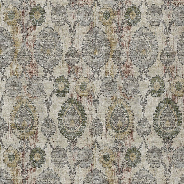 Homeroots 3' Stylish Artichoke Green And Gray Damask Rug - Washable, Durable, Perfect For Indoor And Outdoor Spaces 9' X 12' Polyester 588140