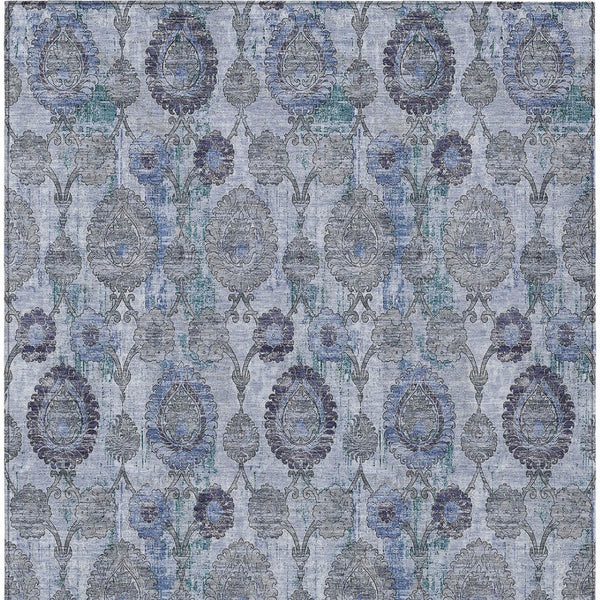 Homeroots 3' Stylish Artichoke Green And Gray Damask Rug - Washable, Durable, Perfect For Indoor And Outdoor Spaces 5' X 8' Polyester 588143