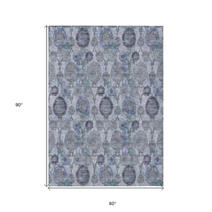 Homeroots 3' Stylish Artichoke Green And Gray Damask Rug - Washable, Durable, Perfect For Indoor And Outdoor Spaces 5' X 8' Polyester 588143