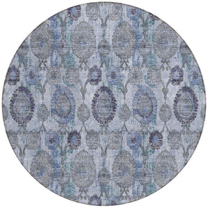 Homeroots 3' Stylish Artichoke Green And Gray Damask Rug - Washable, Durable, Perfect For Indoor And Outdoor Spaces 8' Round Polyester 588144