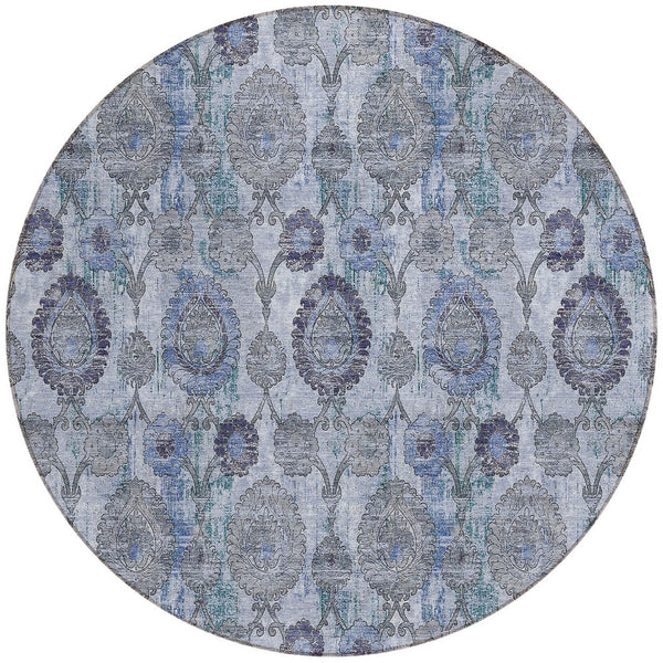 Homeroots 3' Stylish Artichoke Green And Gray Damask Rug - Washable, Durable, Perfect For Indoor And Outdoor Spaces 8' Round Polyester 588144