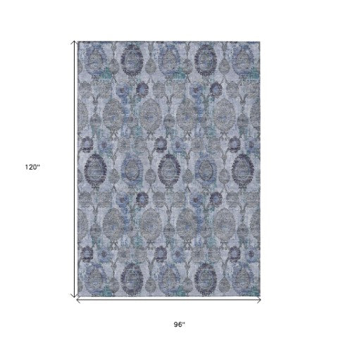Homeroots 3' Stylish Artichoke Green And Gray Damask Rug - Washable, Durable, Perfect For Indoor And Outdoor Spaces 8' X 10' Polyester 588145