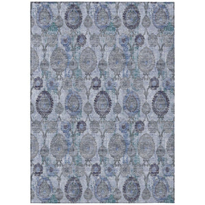 HomeRoots 5' Stylish Navy Blue and Sky Blue Damask Washable Area Rug for Indoor and Outdoor Elegance 8' X 10' 588145