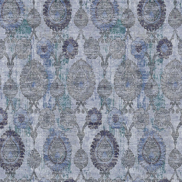 Homeroots 3' Stylish Artichoke Green And Gray Damask Rug - Washable, Durable, Perfect For Indoor And Outdoor Spaces 8' X 10' Polyester 588145