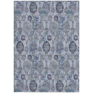 Homeroots 3' Stylish Artichoke Green And Gray Damask Rug - Washable, Durable, Perfect For Indoor And Outdoor Spaces 9' X 12' Polyester 588146