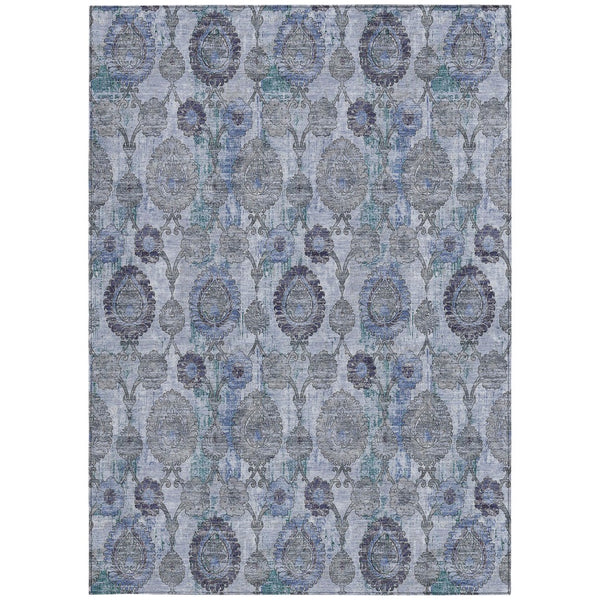 Homeroots 3' Stylish Artichoke Green And Gray Damask Rug - Washable, Durable, Perfect For Indoor And Outdoor Spaces 9' X 12' Polyester 588146