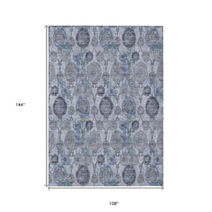 Homeroots 3' Stylish Artichoke Green And Gray Damask Rug - Washable, Durable, Perfect For Indoor And Outdoor Spaces 9' X 12' Polyester 588146