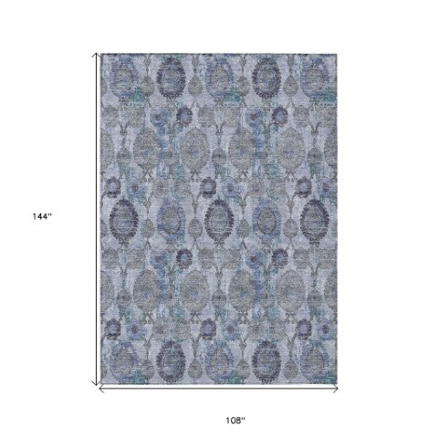 Homeroots 3' Stylish Artichoke Green And Gray Damask Rug - Washable, Durable, Perfect For Indoor And Outdoor Spaces 9' X 12' Polyester 588146