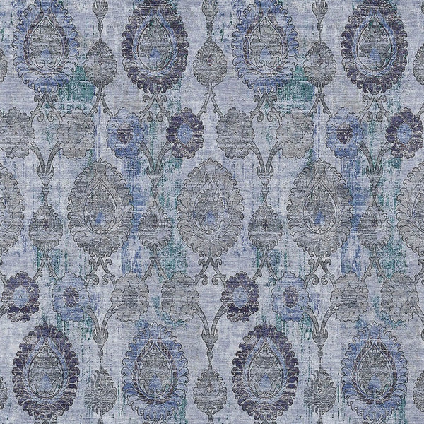 Homeroots 3' Stylish Artichoke Green And Gray Damask Rug - Washable, Durable, Perfect For Indoor And Outdoor Spaces 10' X 14' Polyester 588147