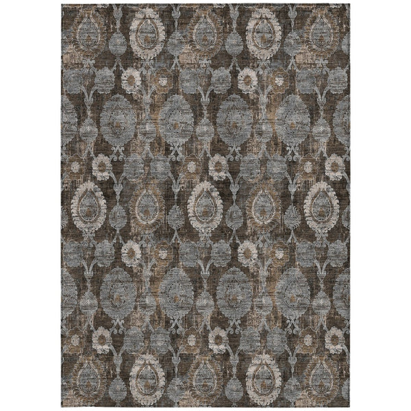 Homeroots 3' Stylish Artichoke Green And Gray Damask Rug - Washable, Durable, Perfect For Indoor And Outdoor Spaces 3' X 5' Polyester 588148