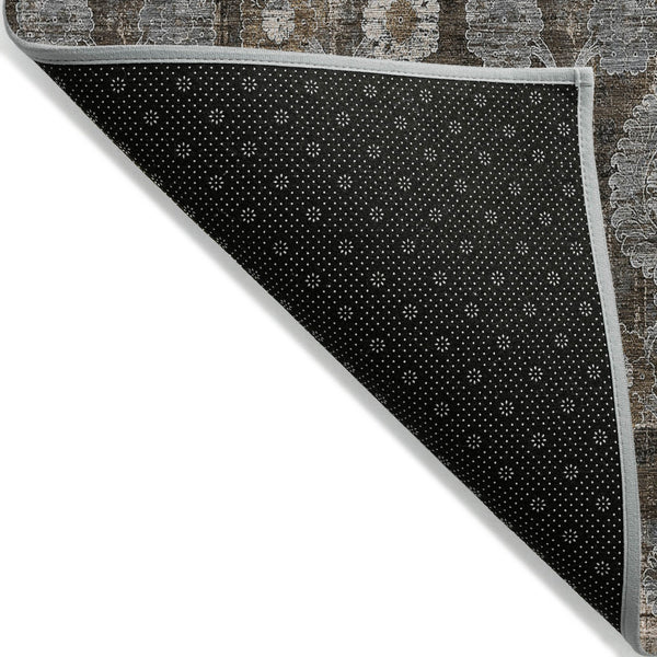 Homeroots 3' Stylish Artichoke Green And Gray Damask Rug - Washable, Durable, Perfect For Indoor And Outdoor Spaces 5' X 8' Polyester 588149