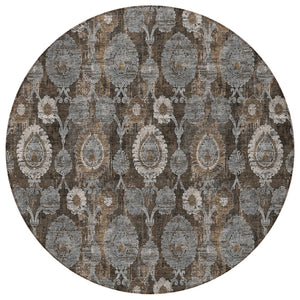 Homeroots 3' Stylish Artichoke Green And Gray Damask Rug - Washable, Durable, Perfect For Indoor And Outdoor Spaces 8' Round Polyester 588150