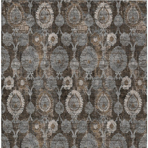 Homeroots 3' Stylish Artichoke Green And Gray Damask Rug - Washable, Durable, Perfect For Indoor And Outdoor Spaces 8' X 10' Polyester 588151