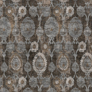 Homeroots 3' Stylish Artichoke Green And Gray Damask Rug - Washable, Durable, Perfect For Indoor And Outdoor Spaces 8' X 10' Polyester 588151