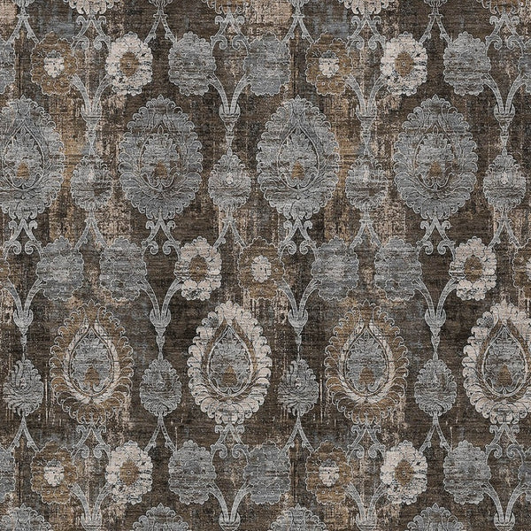 Homeroots 3' Stylish Artichoke Green And Gray Damask Rug - Washable, Durable, Perfect For Indoor And Outdoor Spaces 8' X 10' Polyester 588151