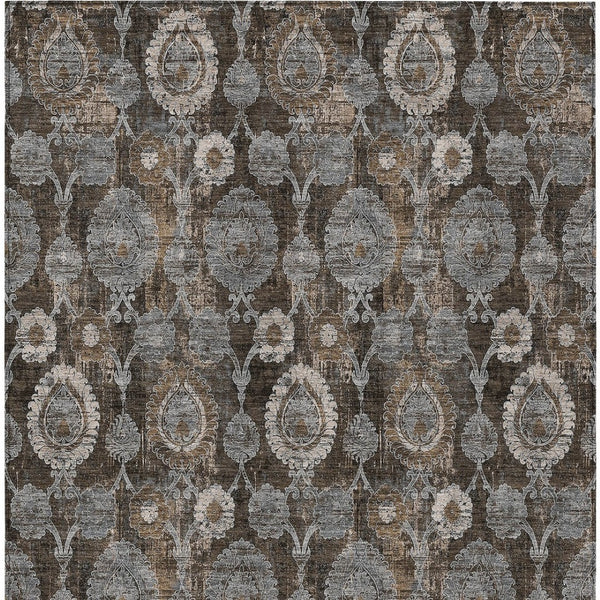 Homeroots 3' Stylish Artichoke Green And Gray Damask Rug - Washable, Durable, Perfect For Indoor And Outdoor Spaces 9' X 12' Polyester 588152