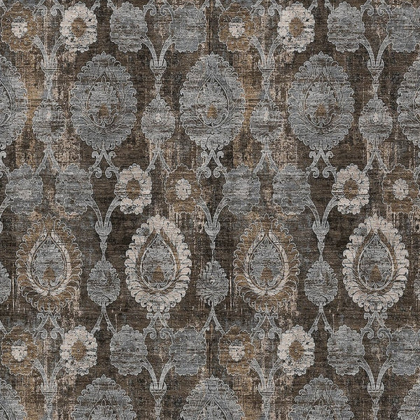 Homeroots 3' Stylish Artichoke Green And Gray Damask Rug - Washable, Durable, Perfect For Indoor And Outdoor Spaces 9' X 12' Polyester 588152
