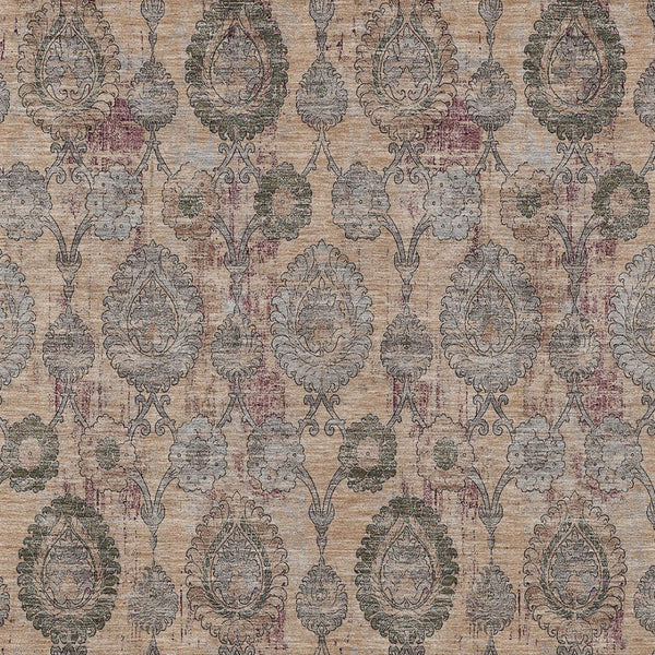 Homeroots 3' Stylish Artichoke Green And Gray Damask Rug - Washable, Durable, Perfect For Indoor And Outdoor Spaces 3' X 5' Polyester 588154