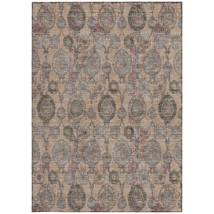 Homeroots 3' Stylish Artichoke Green And Gray Damask Rug - Washable, Durable, Perfect For Indoor And Outdoor Spaces 5' X 8' Polyester 588155