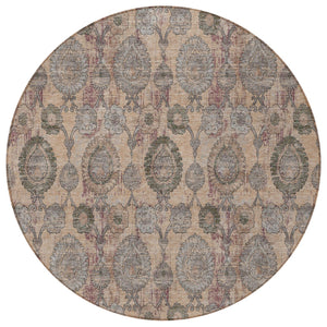 Homeroots 3' Stylish Artichoke Green And Gray Damask Rug - Washable, Durable, Perfect For Indoor And Outdoor Spaces 8' Round Polyester 588156