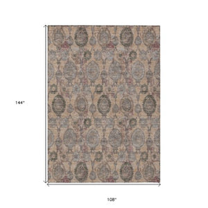 Homeroots 3' Stylish Artichoke Green And Gray Damask Rug - Washable, Durable, Perfect For Indoor And Outdoor Spaces 9' X 12' Polyester 588158