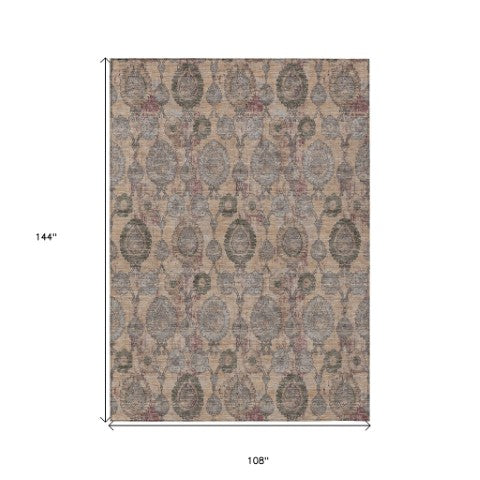 Homeroots 3' Stylish Artichoke Green And Gray Damask Rug - Washable, Durable, Perfect For Indoor And Outdoor Spaces 9' X 12' Polyester 588158